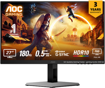 AOC 68.58 cm (27 inch) Full HD LED Backlit IPS Panel Gaming Monitor (27G4)(NVIDIA G Sync, Response Time: 0.5 ms, 180 Hz Refresh Rate)