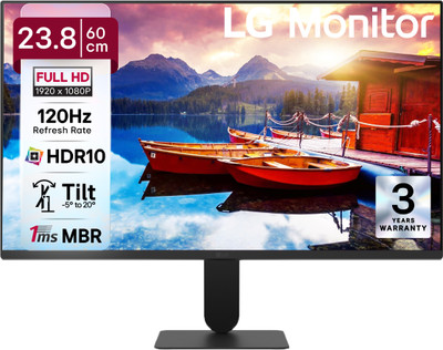 LG 59.99 cm (24 inches) Full HD LED Backlit IPS Panel with Smartchoice, 3-Side Virtually Borderless, sRGB 99%, HDR10, Reader Mode, Flicker Safe, VGA, HDMI, Slim Stand Monitor (24U411A-BN.CTRPMV)(Response Time: 1 ms, 120 Hz Refresh Rate)