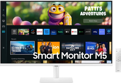Samsung M5 68.58 cm (27 inch) Full HD VA Panel with embedded TV Apps, PC-less productivity with Samsung DeX, Office 365, Google Duo app, and IoT Hub, Built-in Speakers, Ultrawide Game View Smart Monitor (LS27CM501EWXXL)(Response Time: 4 ms, 60 Hz Refresh Rate)