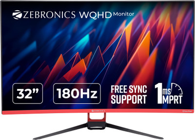 ZEBRONICS 80.01 cm (32 inch) Curved WQHD VA Panel with HDR10, 1800R Curvature, 280 Nits Brightness, HDMI, DP, Built-in Speakers, Wall Mountable, Bezel less Gaming Monitor (ZEB-S32A)(Frameless, AMD Free Sync, Response Time: 1 ms, 165 Hz Refresh Rate)