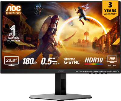AOC 60.96 cm (24 inch) Full HD LED Backlit IPS Panel Gaming Monitor (24G4E)(NVIDIA G Sync, Response Time: 0.5 ms, 180 Hz Refresh Rate)