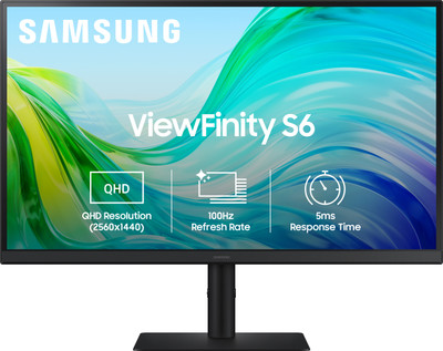 Samsung ViewFinity S6 68.58 cm (27 inch) Quad HD LED Backlit IPS Panel 300nits, 2K Monitor, Ports-HDMIX2,DP,Headphone, Height-Tilt-Pivot Adjustable Stand Monitor (LS27F610EAWXXL)(Response Time: 5 ms, 100 Hz Refresh Rate)