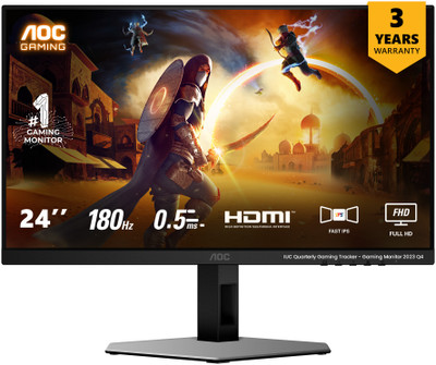 AOC 60.96 cm (24 inch) Full HD LED Backlit IPS Panel Gaming Monitor (24G4)(NVIDIA G Sync, Response Time: 0.5 ms, 180 Hz Refresh Rate)