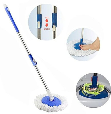 REETI Reeti Stainless Steel Clip Lock Mop Rod Stick with Refill 360 Degree Rotating Mop Head and Rod(Multicolor 1.5 m)