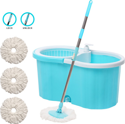 Pranay's Kleanup Bucket Spin Mop Floor Cleaning and mopping magic mops with 3 Microfiber Refill Flat Mop(Blue)
