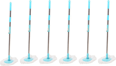 Pranay's Kleanup Efficient 6 Spin Mop-Rod Set|Wet-Dry Cleaning Mop|Mops Pocha 6 Microfiber Refill Mop Set(Blue)