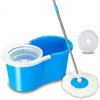 JSN Easy Magic Spin Floor Mop Bucket with 2 Microfiber Refill Household Cleaning Mop Set(Blue)