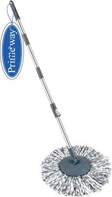 Primeway SS Rotating Spin Mop Handle with Plastic Disc and 38cm Blue Refill Wet & Dry Mop(Grey 1.27 m)