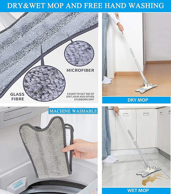 kripara Microfiber X Type Mop for Floor Cleaning with Mop Holder & Removable Washabl Pad Wet & Dry Mop(Grey)