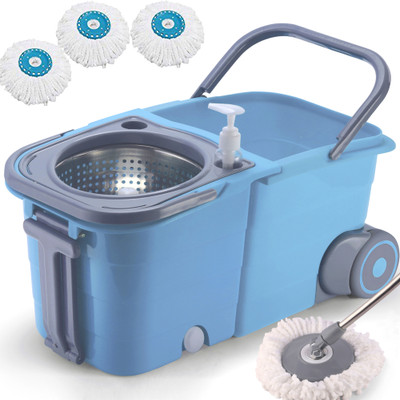 THUNDER FIT START FRESH Premium Double Bucket Mop with 3 Super Microfiber Refills (Blue) (Steel) Wet & Dry Mop(Multicolor)