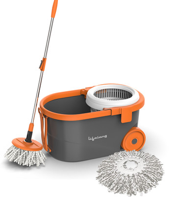 Lifelong LLMOP901 Spin with Trolley, Big Wheels & Dust Collector Mop Set(Orange)
