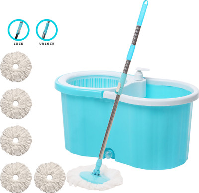 Pranay's Kleanup Bucket Spin Mop Floor Cleaning and mopping magic mops with 5 Microfiber Refill Mop Set(Blue 1.19 m)