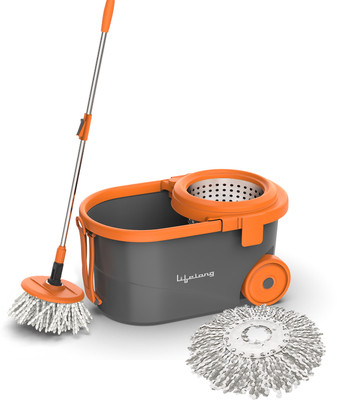 Lifelong LLMOP903 Steel spin with Big Wheels & Dust Collector Mop Set(Orange)