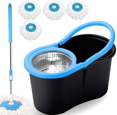 THUNDER FIT START FRESH Premium Classic Spin Bucket Mop Set -01 Wet & Dry Mop(Black)