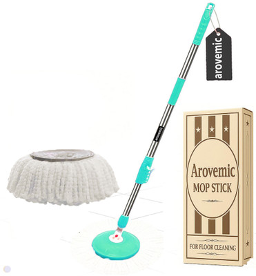 arovemic Premium C-Green Heavy Stainless Steel Bucket Mop Stick-Mop Rod Set (1 Refiil ) String Mop(Multicolor)