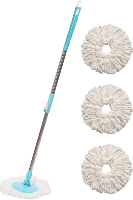 Pranay's Kleanup Ultimate Spin Mop-Rod Set|Wet & Dry Cleaning Mop|Mops Pocha 3 Microfiber Refill Mop Rod(Blue 1.19 m)