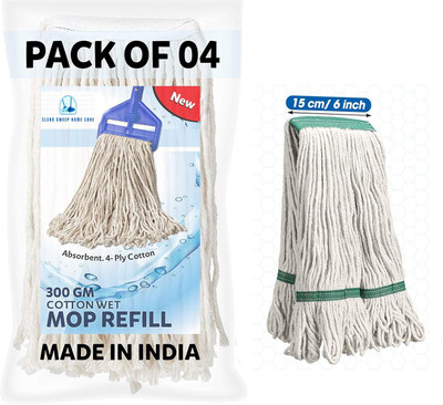 Sweep 6 Inch Clip Cotton Refill for Floor Cleaning | High absorbency | 300gm |Refill Refill(White)