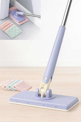 Lumevo 360° Rotating Towel Mop with Push-Pull Handle – Hands-Free Cloth Change Flat Mop(Multicolor 1 m)