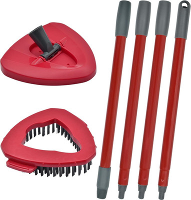 MAPPLE Floor Scrub Brush with Long Handle Floor Scrubber and Squeegee for Cleaning Mop Head(Red)