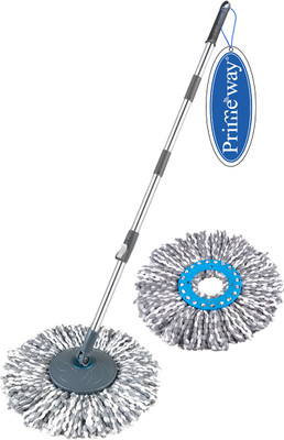 Primeway Stainless Steel Magic Spin Mop Handle with Plastic Disc and 2 Refills Mop Set(Grey 1.27 m)