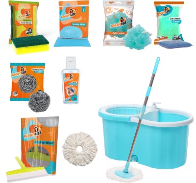 Pranay's Kleanup Combo Spin Bucket Mop 1Refill and,Wipe,Wiper,Scrubber,Foam pad,Loofah,Sanitizer Mop, Mop Refill, Mop Set, Scrub Pad, Cleaning Wipe