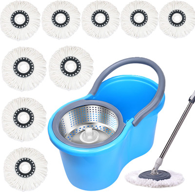 JSN Easy Magic Floor Mop 360° Bucket Sheep Steel Mop with 10 Refills Mop Set(Blue)