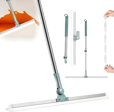 Bizbee Magic Broom Sweeper with Extendable Handle MultiFunctional Silicone Floor Wiper Wet & Dry Mop(Steel, Green 1.26 m)