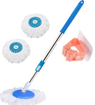 THUNDER FIT START FRESH Classic Spin Bucket Mop Stick Rod Set -Easy to fit for All Bucket Mops-14 String Mop(Blue)