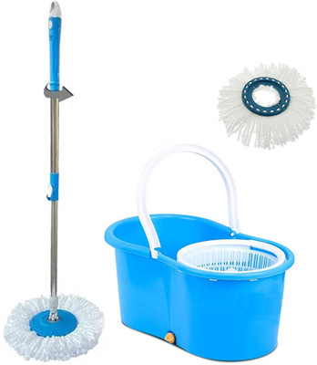 SURABHI Magic Spin Bucket Double Drive Hand Pressure with 2 Microfiber Head Mop Set(Multicolor)