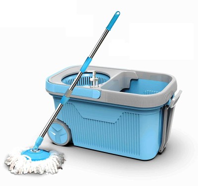 Randal Spin Mop With Bucket Plastic Winger & Big Wheels & 2 Microfiber Refills Mop Set(Multicolor)