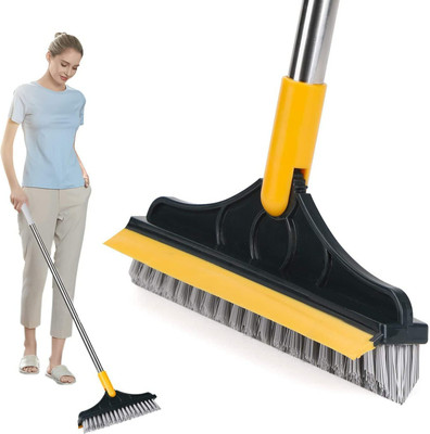 DN BROTHERS Bathroom Cleaning Brush with Wiper 2 in 1 Tiles Cleaning Brush DN73 Fiber Wet and Dry Brush(Yellow)
