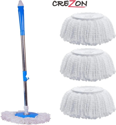 CREZON new1 Steel Rod Set Smart Lock System and 3 Refill Mop Head and Rod(White, Blue)
