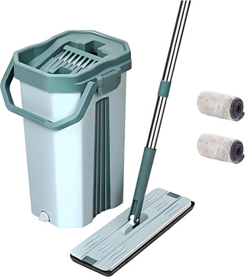 Upkaranwale Green Flat Large Mop Bucket set with 2 Mop Cloth(38cmX13cm) Mop Set(Green)