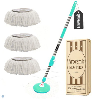 arovemic Premium Classic Mop Stick Rod Set With 3 Microfiber Refills (5 Year Warranty) Wet & Dry Mop(Multicolor)