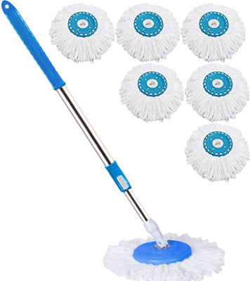 THUNDER FIT START FRESH Stainless Steel Mop Stick Rod with 6 Microfiber Head String Mop(Blue)