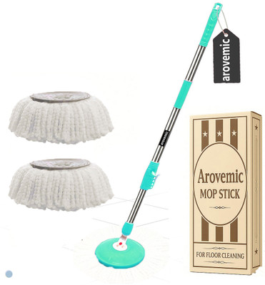 arovemic Premium Classic Mop Stick Rod Set With 2 Microfiber Refills (5 Year Warranty) Wet & Dry Mop(Multicolor)