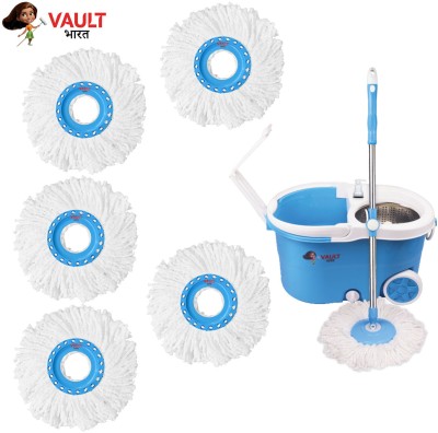 VAULT BHARAT Easy Magic Spin Floor Mop 360 Degree Bucket Mop Set(Blue)