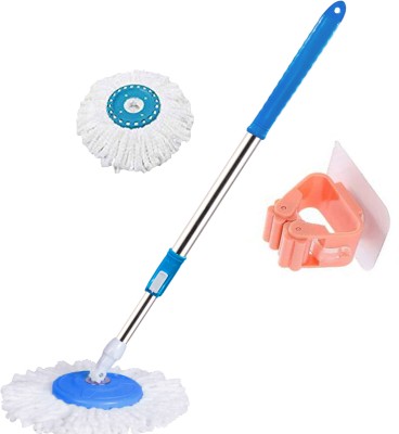 THUNDER FIT START FRESH Classic Spin Bucket Mop Stick Rod Set -Easy to fit for All Bucket Mops-97 String Mop(Blue)