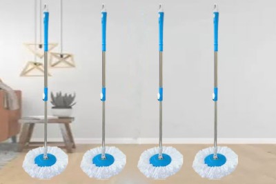 ROZANA 4 Spin Mop-Rod Stick, Mop Head And 4 Refill-Wet&Dry Floor 360 Mops Pocha Mop Set(Multicolor)