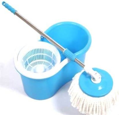 Zemlite 360-Degree Magic Spin Mop Bucket Set with 1 Extra Refil (With 1 Extra Refill) Mop Set(Blue)