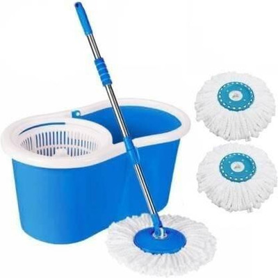Om Enterprise R.S Spin Plastic Bucket Mop with 2 Refill Mop Set (Blue) Mop Set(Blue)