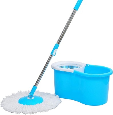 Whitecherry 360° Magic Spin Mop Bucket Double Drive Hand Pressure with 2 Microfiber Mop Set(Blue)