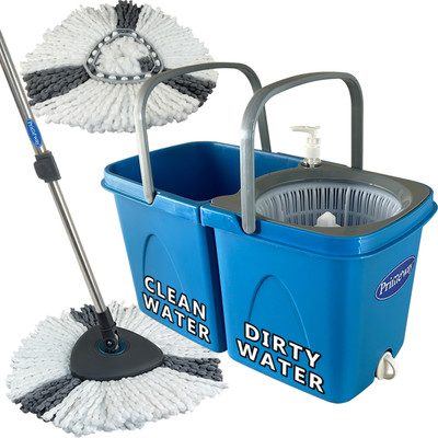Primeway Upgraded 360 Rotating Twin Bucket Hydraulic Spin,2 Triangular Microfibre Refills Mop Set(Multicolor 1.3 m)