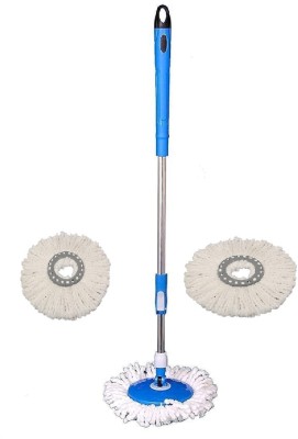 hr enterprises 360 Degree Spin Mop Stick Rod with 3 Microfiber Pocha Refill (Blue) Wet & Dry Mop(Blue)