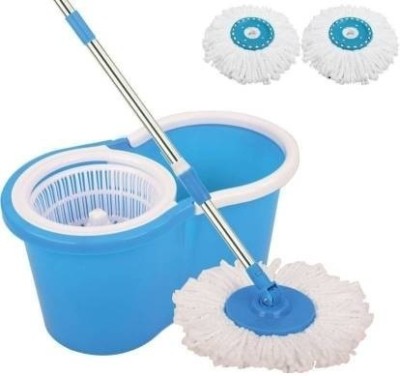 Zelenor Floor Cleaning Bucket Mop with 2 Extra Refill & Extendable Rods with Handle Lock Mop Set(Blue, White)