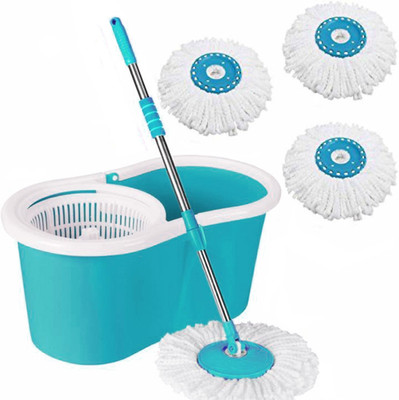 V-MOP Premium C-Green Classic Bucket Mop with 3 Head Mop Set(Multicolor)