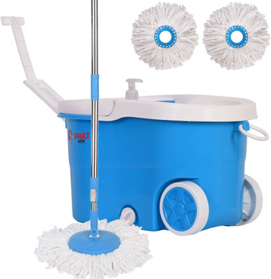 VAULT BHARAT Spin Floor Cleaning Easy Bucket | V58+V8+3 Refills Mop Set(Blue)