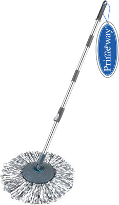 Primeway SS Rotating Spin Mop Handle with Plastic Disc and 38cm Green Refill Wet & Dry Mop(Multicolor 1.27 m)