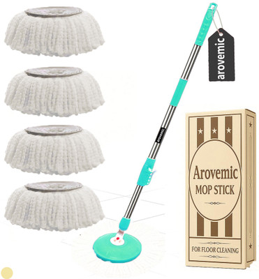 arovemic Premium Strong Stainless Steel Mop Stick - Mop Rod Set ( 4 Refills ) Wet & Dry Mop(Multicolor)