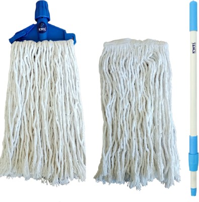 KWEL Clip N Fit Cotton Floor Mop with 4 Feet Telescopic Rod and Extra Refill Wet Mop Mop Set(White, Blue)